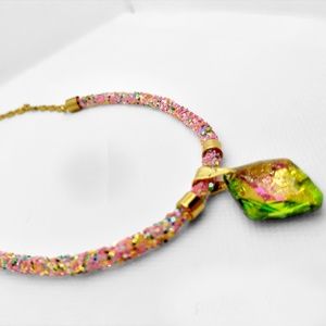 Light Pink necklace with frosty Murano leather and golfi gold chain